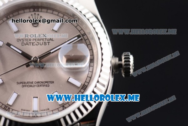 Rolex Datejust Clone Rolex 3135 Automatic Stainless Steel Case/Bracelet with Grey Dial and Stick Markers (BP) - Click Image to Close